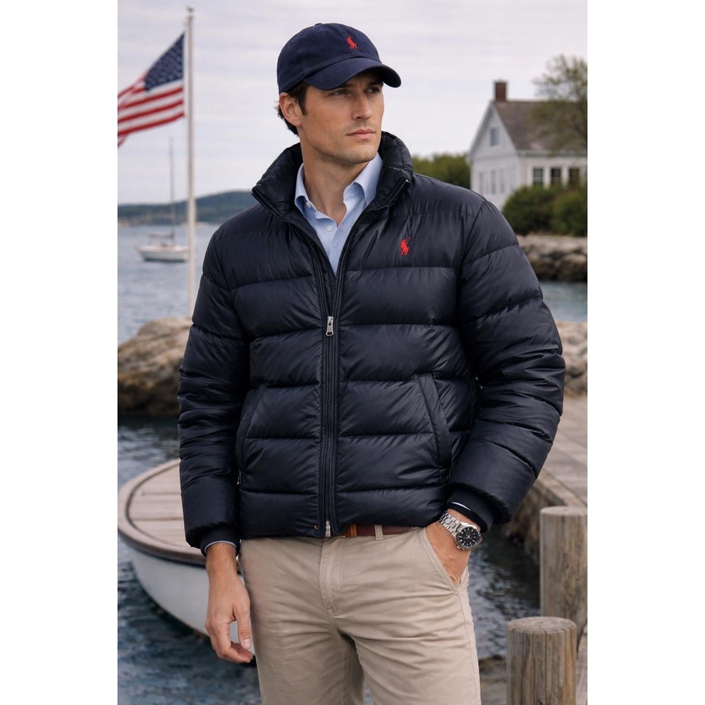 Vintage 90s Polo Ralph Lauren Puffer Jacket Mens XL Black Down Quilted Coat